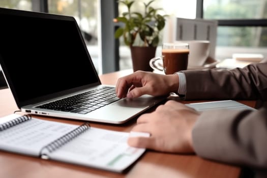 Business desk concept, laptop and coffee and calculator on desk.