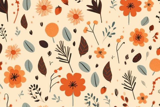 background with simple drawn flowers and fall things, Generative AI.