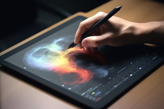 Close up of a Graphic Designer hand drawing on a digital tablet.