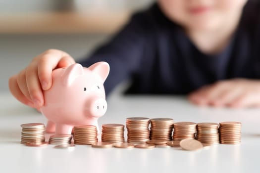 Piggy bank with falling coins. Savings and investment. Generative Ai.