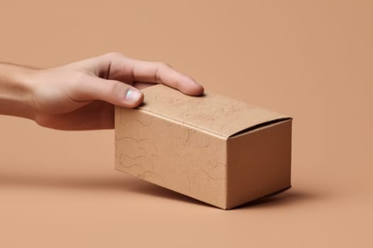 a hand holding a mailing box mockup delivery service concept photo.