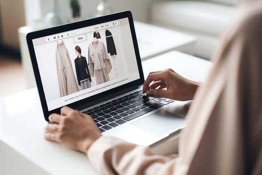 A person using a laptop to browse and shop for fashion online.