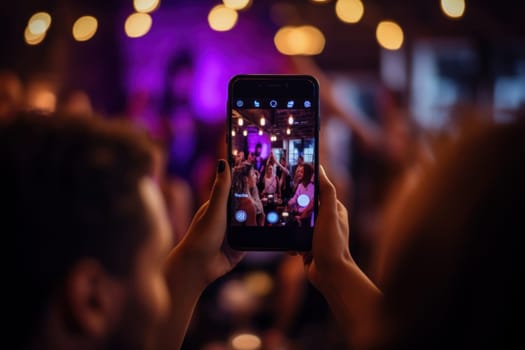 Friends live streaming a special event on social media, vlogger doing video live streaming.