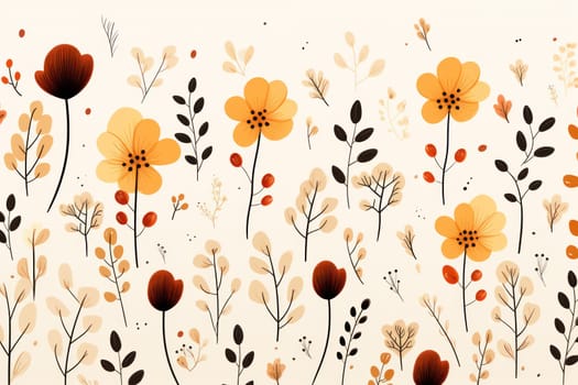 background with simple drawn flowers and fall things, Generative AI.