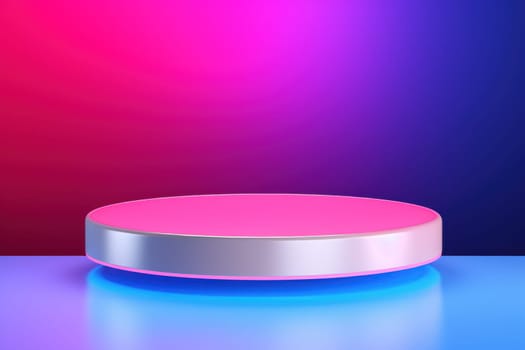 illustration of 3d rendering abstract podium neon circle tunneling lights for ecommerce signs retail.