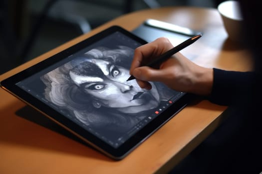 Close up of a Graphic Designer hand drawing on a digital tablet.