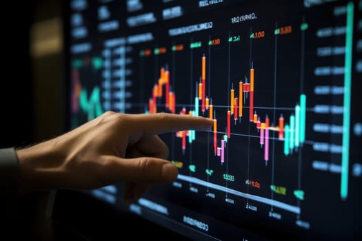 businessman hand pointing to stock market graph. Business concept..