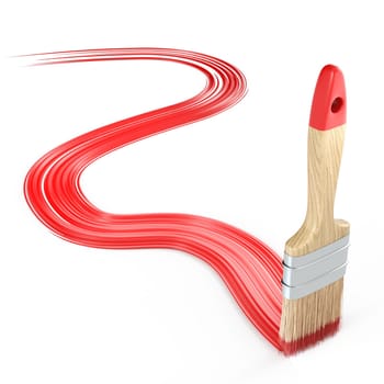 Wooden paintbrush painting red line 3D rendering illustration isolated on white background