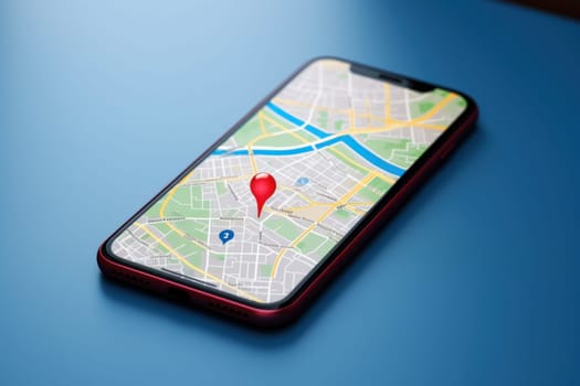 Online map navigator application on smartphone interface.
