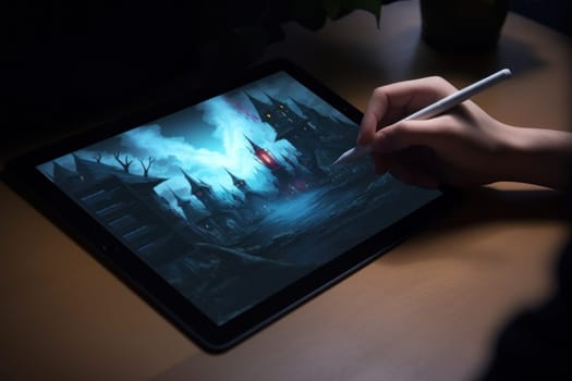 Close up of a Graphic Designer hand drawing on a digital tablet.