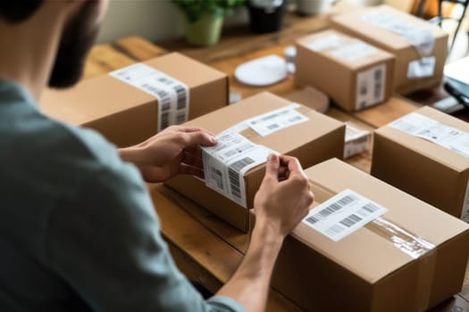 using stickers to label packages for shipping, Warehouse Documents Checklist, Drop shipping company, Generative AI.