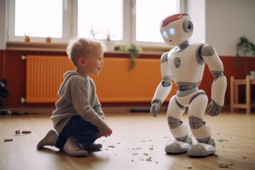 kid interact with robot artificial intelligence Generative AI.