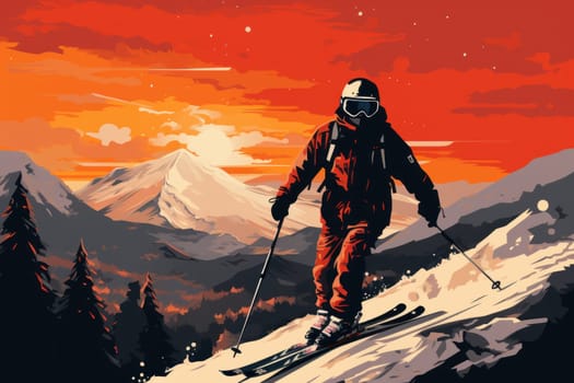 Skiing illustration poster background for advertising, Travel Poster.