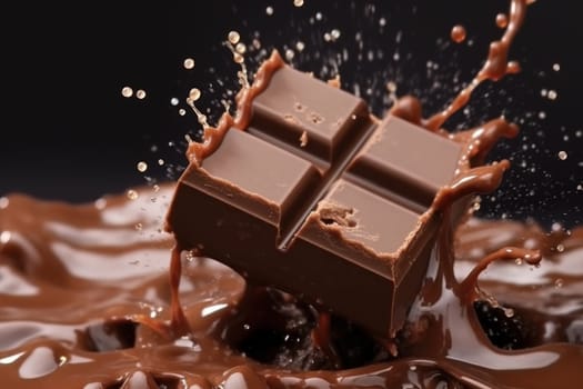 pieces of chocolate with chocolate splash.
