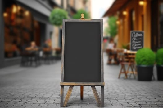 Advertising blank Blackboard, Blank restaurant shop sign or menu boards in shopping mall center, Blackboard sign mockup in front of a restaurant Signboard, Generative AI.