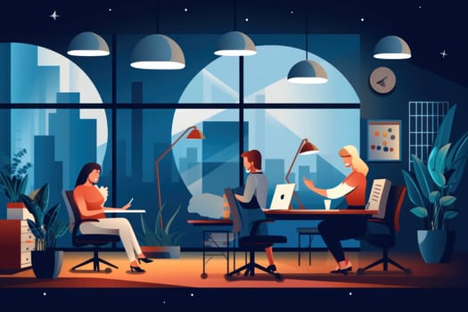 Group business team video conference meeting online concept. flat illustration cartoon character design concept, Generative AI.