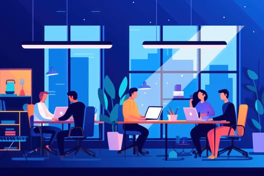 Group business team video conference meeting online concept. flat illustration cartoon character design concept, Generative AI.