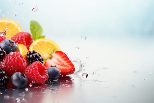 Fresh fruit with water splash, Generative AI.