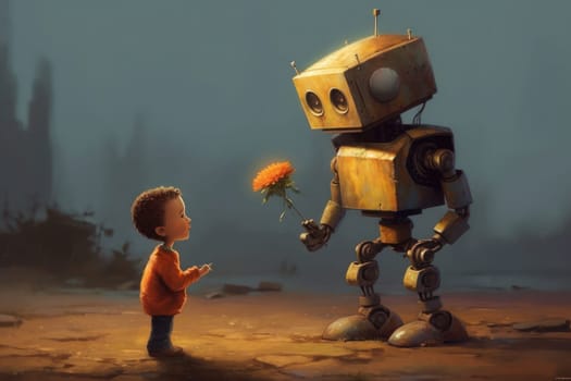 kid interact with robot artificial intelligence Generative AI.