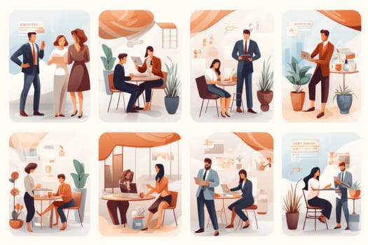 Business Marketing illustrations Mega set Collection of scenes taking part in business Generative AI.