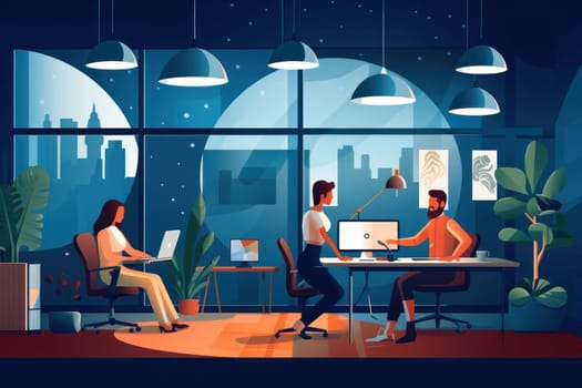 Group business team video conference meeting online concept. flat illustration cartoon character design concept, Generative AI.