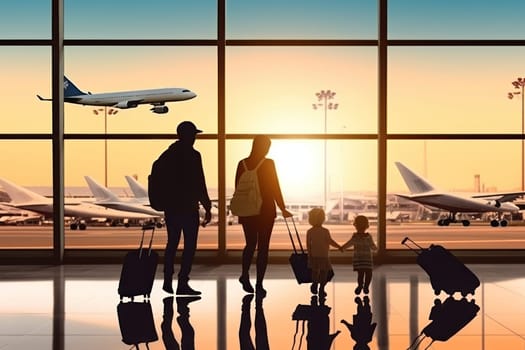Family Trip Concept, family travel at airport,Time for family vacation, Generative AI.