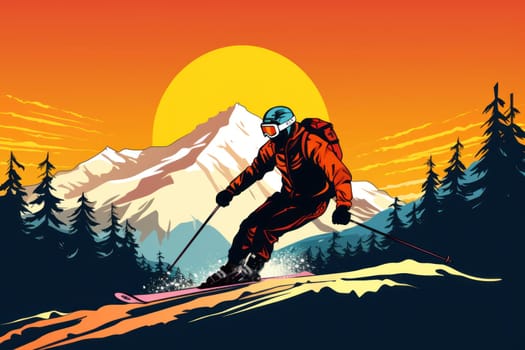 Skiing illustration poster background for advertising, Travel Poster.