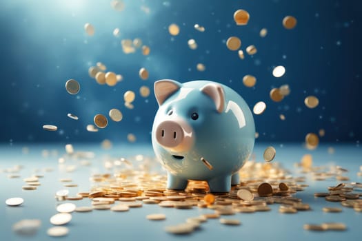 Piggy bank with falling coins. Savings and investment. Generative Ai.