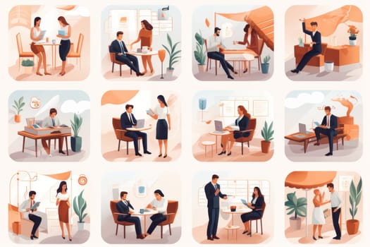 Business Marketing illustrations Mega set Collection of scenes taking part in business Generative AI.