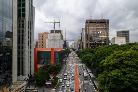 Central highway of the great city of Brazil. Avenida Paulista, Sao Paulo. High quality photo