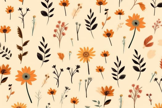background with simple drawn flowers and fall things, Generative AI.