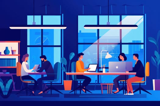 Group business team video conference meeting online concept. flat illustration cartoon character design concept, Generative AI.