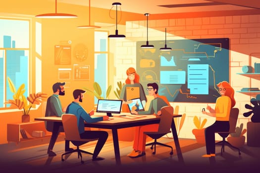 Group business team video conference meeting online concept. flat illustration cartoon character design concept, Generative AI.