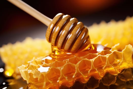 Honey, Close up product of honey and bee.