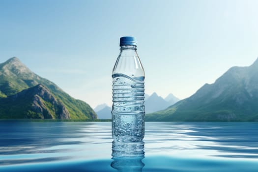 Water bottle aesthetic scenery blue background ultra realistic.