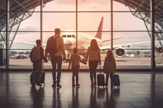 Family Trip Concept, family travel at airport,Time for family vacation, Generative AI.