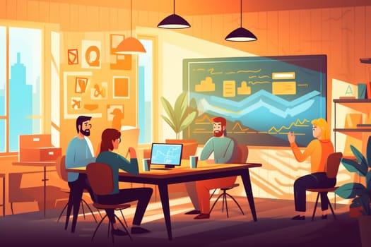 Group business team video conference meeting online concept. flat illustration cartoon character design concept, Generative AI.