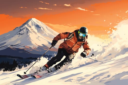 Skiing illustration poster background for advertising, Travel Poster.