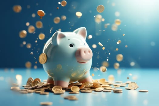 Piggy bank with falling coins. Savings and investment. Generative Ai.