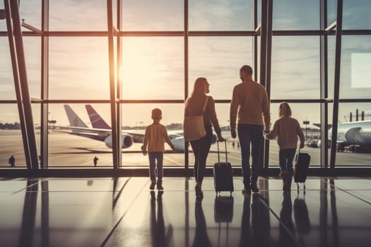 Family Trip Concept, family travel at airport,Time for family vacation, Generative AI.