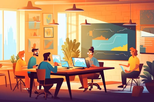 Group business team video conference meeting online concept. flat illustration cartoon character design concept, Generative AI.