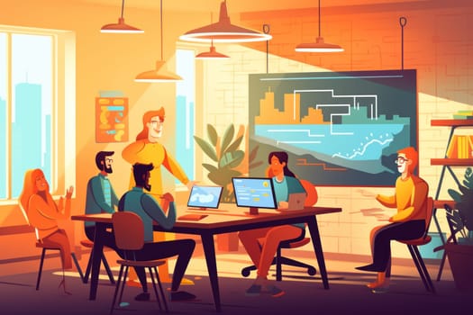 Group business team video conference meeting online concept. flat illustration cartoon character design concept, Generative AI.