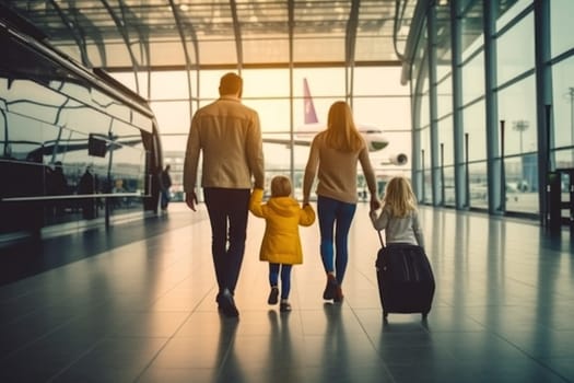 Family Trip Concept, family travel at airport,Time for family vacation, Generative AI.