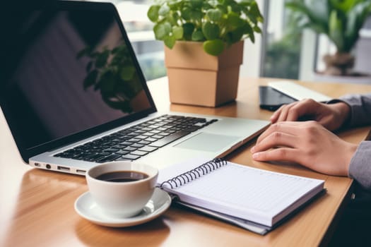 Business desk concept, laptop and coffee and calculator on desk.