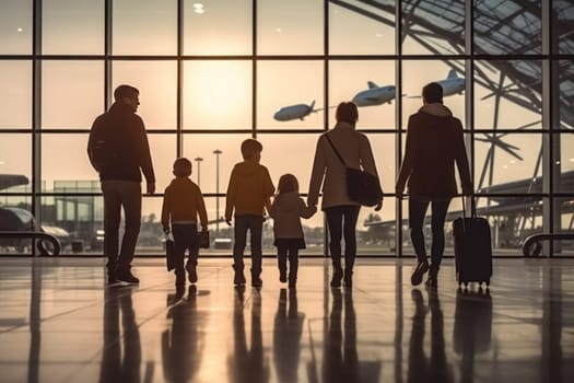Family Trip Concept, family travel at airport,Time for family vacation, Generative AI.