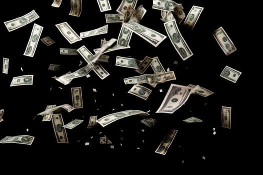 dollar bills falling with darkness background, money rain concept.