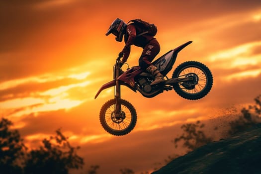 Photo of motocross jump silhouette with natural background.