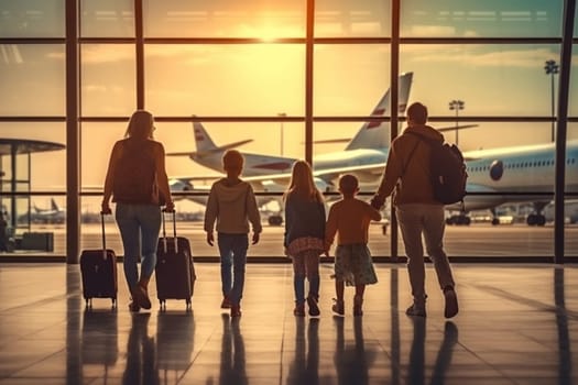 Family Trip Concept, family travel at airport,Time for family vacation, Generative AI.