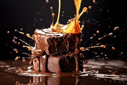 pieces of chocolate with chocolate splash.