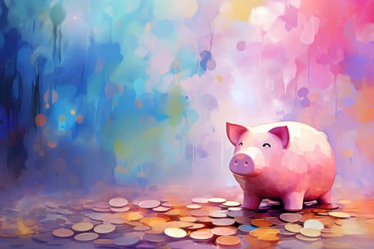 A lot of dollar money with piggy bank.